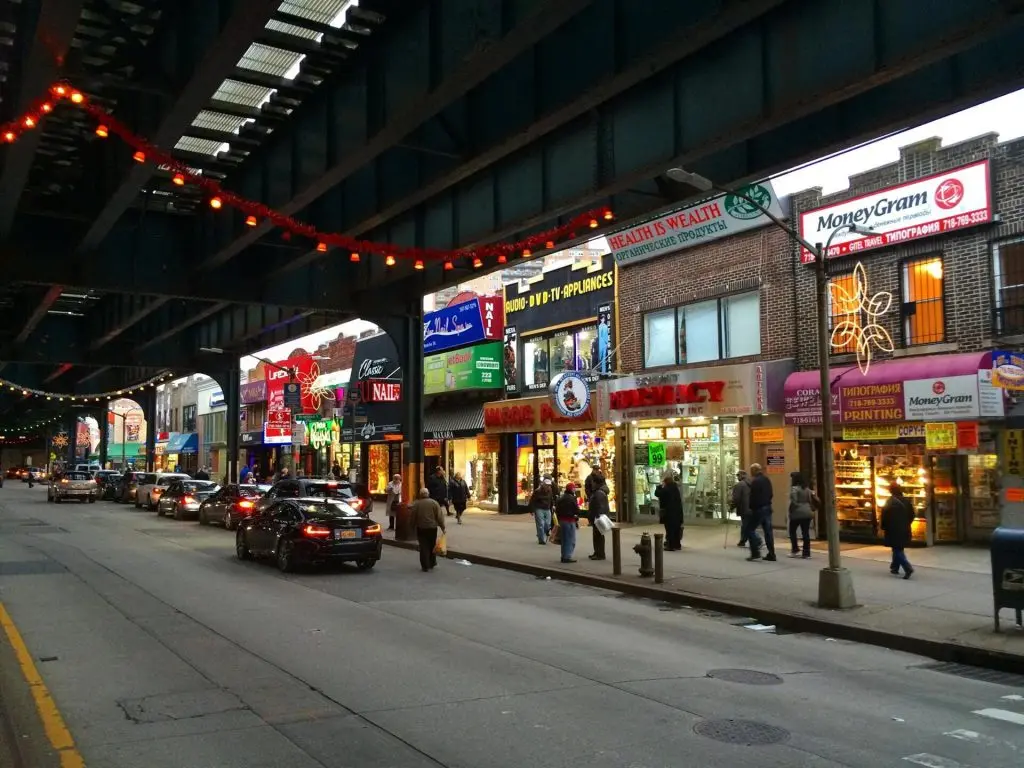 Brighton Beach shops beneath the elevated subway tracks
