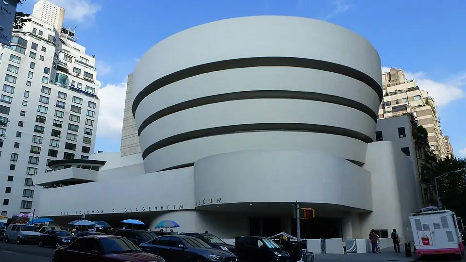 The Guggenheim Museum's white spiral exterior on Fifth Avenue