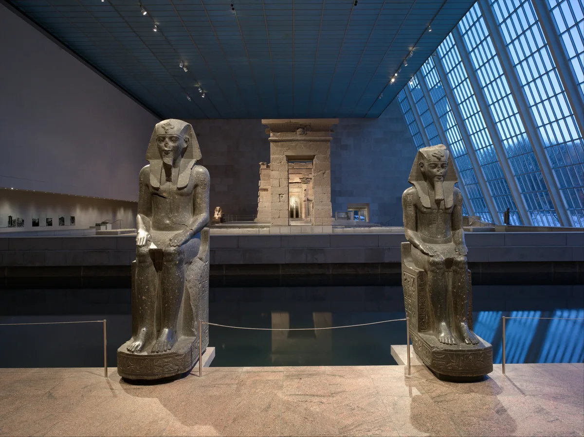 The Temple of Dendur inside its spacious, glass-walled gallery at The Met